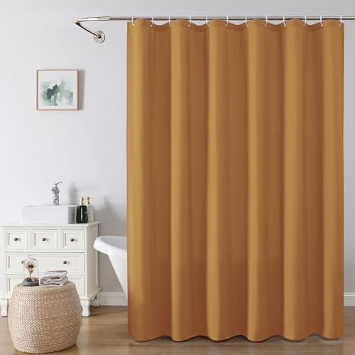 OVZME Zora Solid Gold Shower Curtain for Bathroom, Fabric Shower Curtain- Soft Cloth & Hotel Spa Quality, Water Repellent, Machine Washable Shower Curtain Set with 12 Hooks, Grommets Top, 72Wx72L