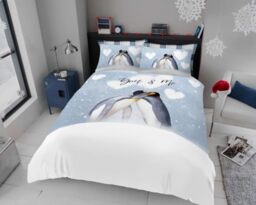 GC GAVENO CAVAILIA Easy Care Penguin Love Duvet Cover, Luxury Cotton Blend Quilt, Soft & Cosy Bedding Set, Double Size, Multi, Polyester, White/Black