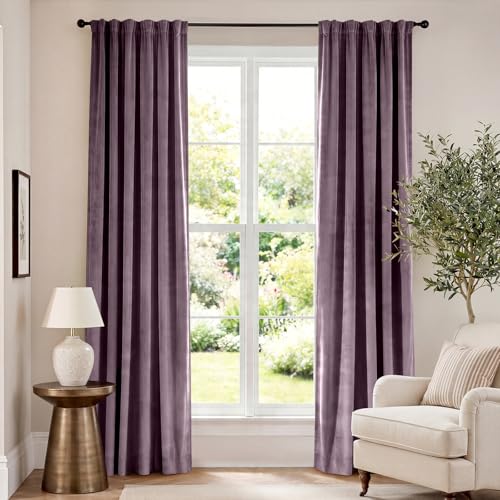 "Lazzzy Velvet Blackout Curtains Thermal Insulated Room Window Drapes Super Soft Luxury Curtains for Living Room Bedroom Rod Pocket 2 Panels, Lavender Purple, 52"" W x 84"" L"