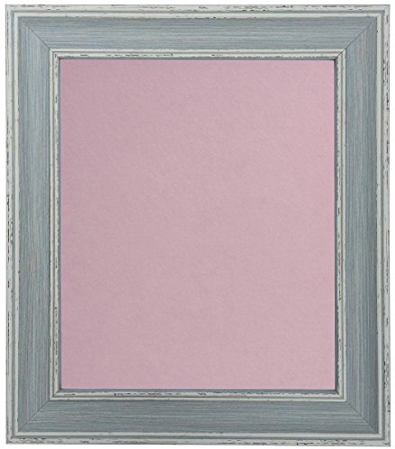 Scandi Distressed Blue Picture Photo Frame with Pink Backing Board 12 x 8 inch