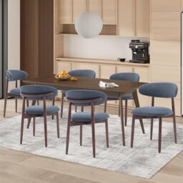 COLAMY Modern Dining Chairs Set with Wooden Legs – Upholstered Fabric Dining Room Chairs with Curved Backrest, Soft Cushion Seat, and Sturdy Rubberwood Frame for Kitchen, Living Room, or Café