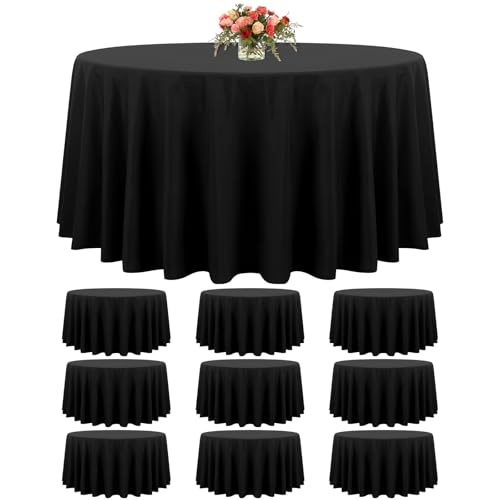 FXKS 10 Pack Black Round Tablecloth 120 inch Circle Polyester Table Cloth, Stain and Wrinkle Resistant Table Cover, Washable Fabric Round Table Clothes for Wedding Banquet Party Restaurant Dining