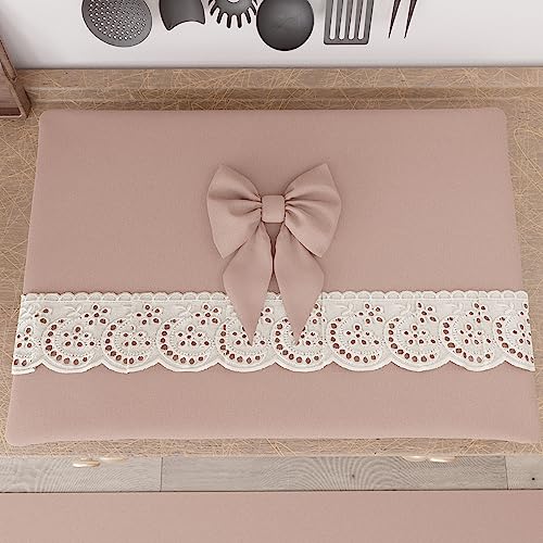 PETTI Artigiani Italiani - Decorative hob cover, cotton with Sangallo lace trim and bows, 70 x 50 cm, Powder pink