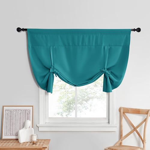 NICETOWN Short Curtains Adjustable Window Curtains for Bedroom, Privacy Energy Saving Tie Up Shade for Bathroom, Wide 52 x Long 45 inches, 1 Panel, Peacock Teal