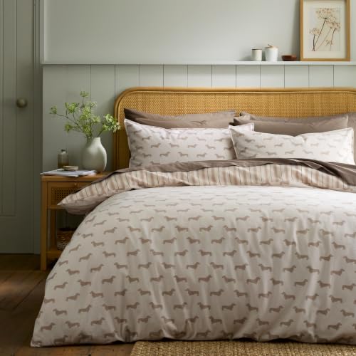 Emily Bond Brushed Cotton Peggy Dachshund King Duvet Cover Set Cream