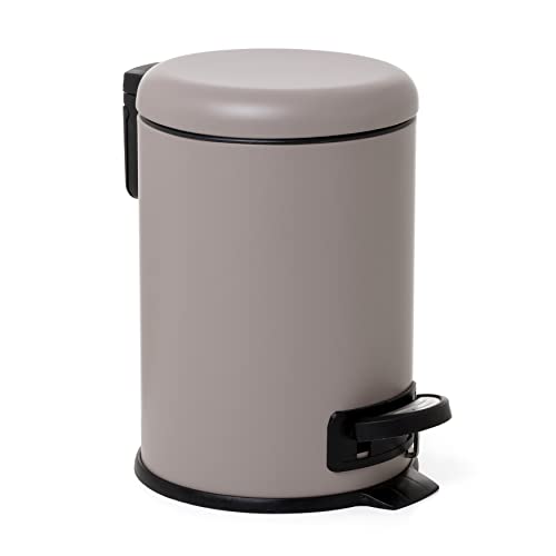 TATAY 3L Pedal Bathroom Bin - Hygienic, Touch-Free Opening - Soft-Close Lid - Removable Inner Bin for Easy Cleaning - Functional Design - 17.5 x 22.5 x 25 cm – Nordic Model – Taupe