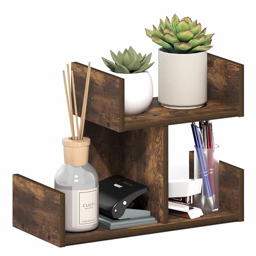 Furinno HERMITE Desk Organizers and Accessories, 2-Tier U-shape Office Organization Shelf, Desk Top Book Shelf, for Office Supplies, Office Desktop Accessories, Amber Pine