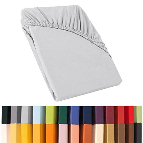 CelinaTex 0001921 Jersey Fitted Sheet, 140 x 200-160 x 220 cm for Box Spring Beds, Waterbeds and Standard Mattresses, Fitted Sheet, 100% Maco-Cotton Quality, Relax series, silver grey