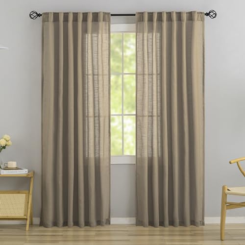 DONREN Taupe Back Tab Curtains 78 Inches Long 2 Panels for Guest Room -Elegant Modern Country Semi Sheer Privacy Drapes Hooks Belt Light Filtering Playroom Curtains W52 x L78