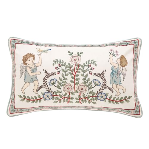 "bilin gaier Throw Pillow Covers,Green Cozy Velvet Farmhouse with Angles and Floral Pattern Pillowcases,Decoration Lumbar Pillows Cushion Covers for Couch Sofa Bed Car Chair,12""x20"""