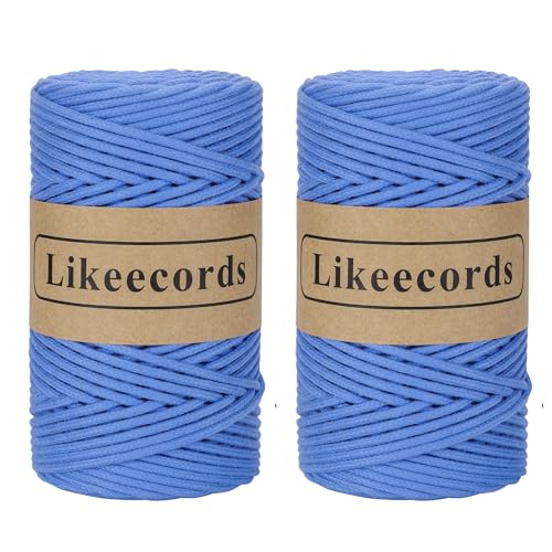 Likeecords - Braided Macrame Cotton Rope 3 mm x 100 m, 100% Cotton Colourful for Wall Hanging, Hangers