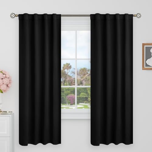 BGment 72 Inch Curtains for Living Room - Blackout Thermal Insulated Curtains Noise Reducing Energy Efficiency Room Darkening Solid Rod Pocket and Back Tab Drapes, 2 Window Panels, 34 x 72 Inch, Black