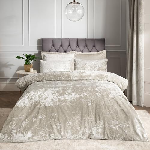 Catherine Lansfield Crushed Velvet Super King Duvet Set Natural