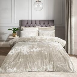 Catherine Lansfield Crushed Velvet Super King Duvet Set Natural