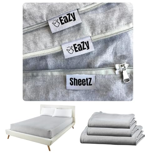 Eazy SheetZ???: Fitted Sheets That Won't Pop Off, Zipper Sheets, Stay On Sheet, Fitted Sheets, Fitted Zipper Sheet, Zip On Sheets - Olympic Queen 66X80X12 (11-13 inch Depth) Gray (Crisp Cotton) OLQ12G