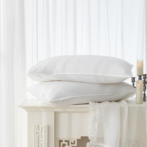 EVERLY 100% Linen Pillowcases Set of 2, Envelope Overlap Closure French Natural Washed Flax Pillowcases 20x30 inches-White