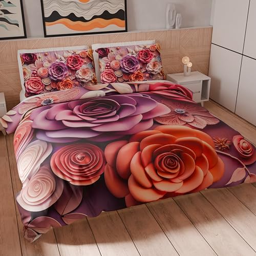 PETTI Artigiani Italiani - Maxi Single Duvet Cover Set 155 x 220 cm (1 Pillowcase 80 x 80 cm Included), Microfibre Duvet Cover Set with Digital Floral Print 05 17 - Made in Italy