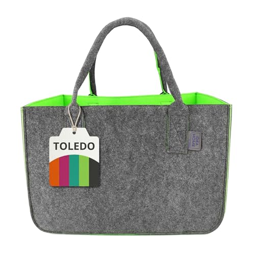 IDEA HOME Felt Shopper Bag Toledo Green Grey 30L Large Shopping Bag Storage Basket Log Carrier Fireplace Organiser