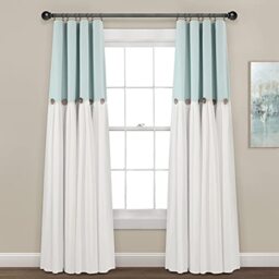 Lush Decor Linen Button 100% Lined Blackout Window Curtain Panel Blue/White Single 40X84