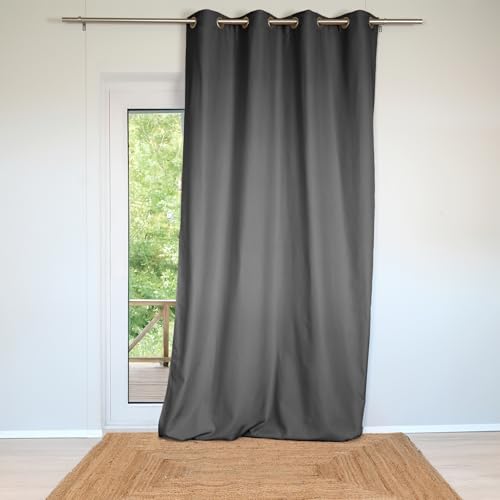 Fire Retardant FR Half-Woven Curtain 300 x 260 cm with 16 Silver Metal Eyelets Anthracite Colour Easy to Install and Clean Finish
