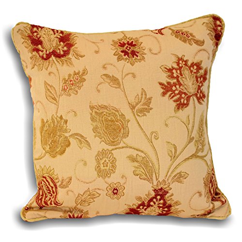 "Riva Paoletti Zurich Cushion Cover - Champagne Cream - Decorative Floral Jacquard Design - Piped Edges - Reversible - 100% Polyester - 45 x 45cm (18"" x 18"" inches) - Designed in the UK"