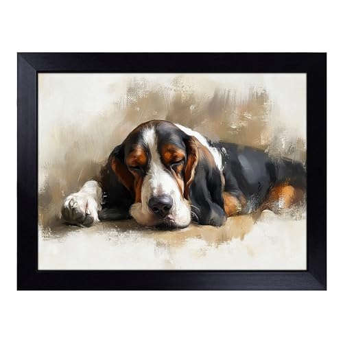 Lap Tray with Bean Bag Cushion, Basset Hound - Handmade in the UK, Raised Wooden Edge, Padded Cushion, Heat-Resistant Wipe-Clean Surface, for Meals, Laptops and Crafts