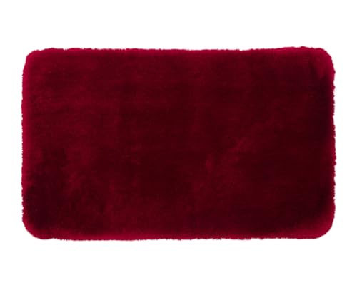 Gözze - Deluxe bath rug with extra high pile, 100% polyester (microfiber), with non-slip coating, 60 x 100 cm - Bordeaux