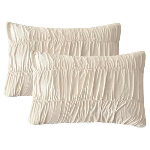 "QSH Wheat Ruched Pillow Covers King Size,2 Pack 20""x36"" Pillow Sham,Shabby Boho Chic Decorative Bed Pillow Shams King Ultra Soft and Luxury Microfiber Pillowcases Set"