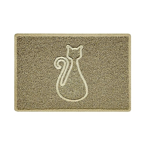 Nicoman CAT Embossed Shape Door Mat Dirt-Trapper Jet-Washable Doormat-(Use Indoor or Sheltered Outdoor)- (60x40cm/23.6x15.7inches, Small) Beige