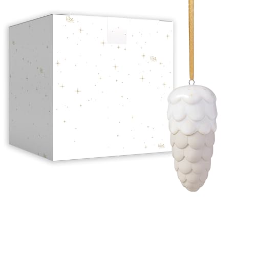 like. by Villeroy & Boch – Winter Glow fir cone ornament, Premium Porcelain Christmas decoration, tree decoration, 4 x 4 x 9 cm, White/Beige