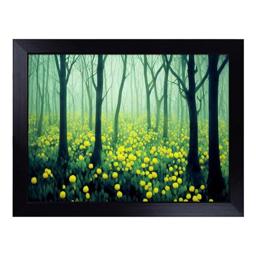 Lap Tray with Bean Bag Cushion, Precious Spring Forest - Handmade in the UK, Raised Wooden Edge, Padded Cushion, Heat-Resistant Wipe-Clean Surface, for Meals, Laptops and Crafts