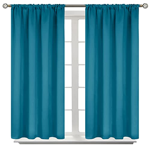 BGment Peacock Blue Blackout Curtains for Kitchen Bedroom Window - Short Drapes Thermal Insulated Blackout Blinds for Rv Bathroom Privacy, 42 x 48 Inch, 2 Panels