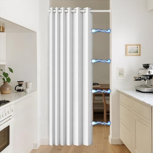 HMYI 100% Blackout Folding Door Curtain with Magnetic Closure, Door Curtains for Doorway or Closet, 1 Panel, W52 x L78, Greyish White
