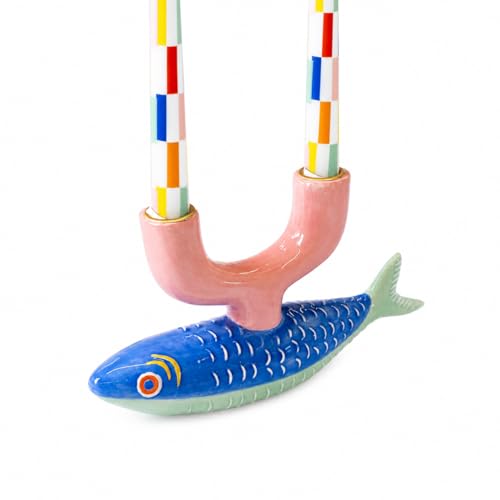 Talking Tables Ceramic Fish Candle Holder, Taper Candle Stand Funky Candelabra Fish Table Decorations, Wedding Gift, Home Décor, Dinner Party Centrepiece, Blue, Pink