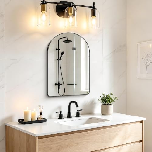 FORBATH Arched Bathroom Mirror 16x24 Inch, Black Bathroom Mirror Wall Mounted Modern Aluminum Alloy Frame Arch Mirror for Bedroom Living Room Entryway, Hanging or Leaning Against Wall