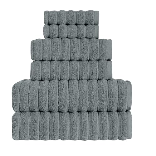 Tedeman Cloud Collection 6-Piece Towel Set - Turkish Towels, 550 GSM Plush, Highly Absorbent, Hotel & Spa Quality, 2 Bath Towels + 2 Hand Towels + 2 Kitchen Towels (Slate Grey, Set of 6 Towels)