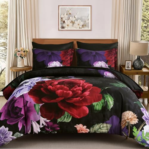 WONGS BEDDING Floral Comforter Set Botanical Floral Bedding Set-YS01AB091684Q7U-A