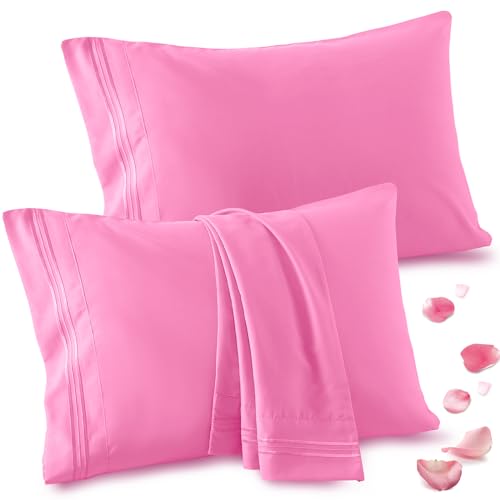 Vonty 2 Pack Standard Pillow Cases - 20x26 Inch, 1800 Thread Count Microfiber Pillowcases Standard Size Pink Bedding Pillow Cases Luxury & Soft Embroidered Bed Pillow Covers with Envelope Closure
