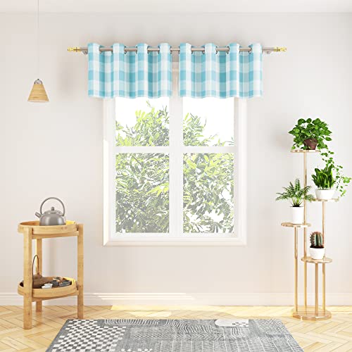 "Natus Weaver Valance Buffalo Check Curtain Valance Gingham Plaid Living Room Window Curtain Panels Bedroom Checker Drapes Grommet Top Window Treatment 2 Panels Sky Blue and White 18"""