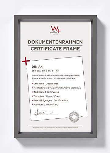walther design Picture Frame Steel 21 x 29.7 cm (DIN A4) with PassepArtout, Steel Style Plastic Frame ES130D