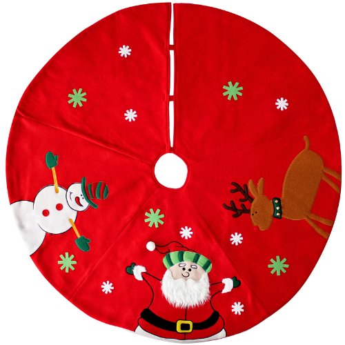 WeRChristmas 100 cm Large Christmas Tree Skirt Decoration with Snowman/Santa/Reindeer Design, Red