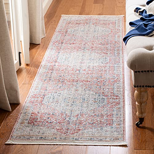 SAFAVIEH Contemporary Rug for Living Room, Dining Room, Bedroom - Kenitra Collection, Short Pile, in Pink and Grey, 66 X 244 cm