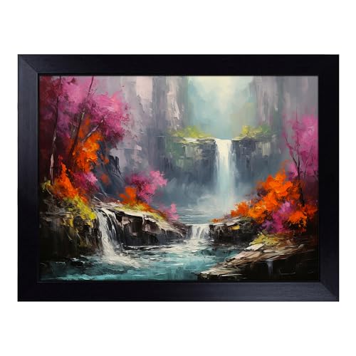 Lap Tray with Bean Bag Cushion, Waterfall Palette Knife - Handmade in the UK, Raised Wooden Edge, Padded Cushion, Heat-Resistant Wipe-Clean Surface, for Meals, Laptops and Crafts