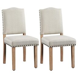 Yaheetech Fabric Dining Chairs Set of 2 Nailhead Trim Upholstered, Beige
