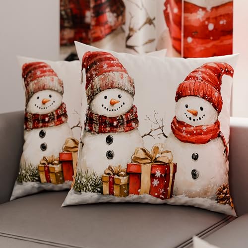 PETTI Italian Artisans - Pair of 65x65 cm Microfiber Cushion Covers, Christmas Pillow Cases, Christmas Decor Cushions for Bedroom, Sofa, Living Room, Set of 2 Cushion Covers, Snowman Pillow Case 01