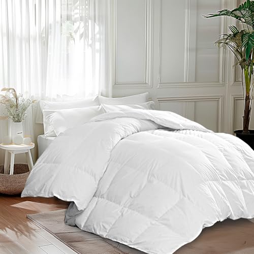 Martha Stewart White Goose King Size Feathers Down Fiber Comforter, 100% Cotton Duvet Insert King, Hotel Luxury Hypoallergenic Comforter 59oz Light Warmth 106 x 90 Inch