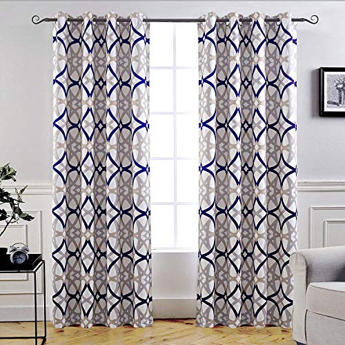 DriftAway Alexander Thermal Blackout Grommet Unlined Window Curtains Spiral Geo Trellis Pattern Set of 2 Panels Each Size 52 Inches by 84 Inches Navy and Grey