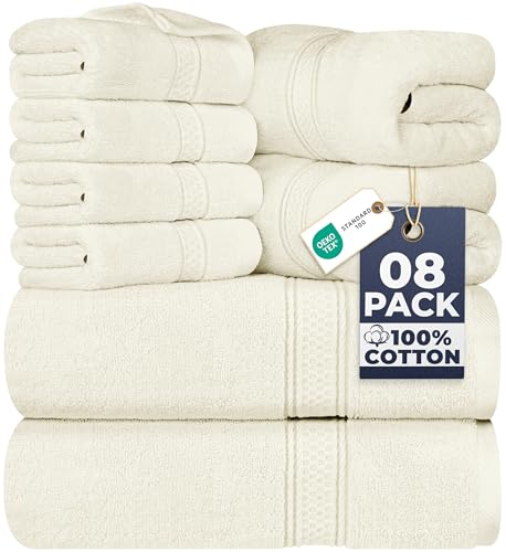 Utopia Towels 8 Piece Towel Set - 2 Bath Towels, 2 Hand Towels and 4 Washcloths Cotton Hotel Quality Super Soft and Highly Absorbent (Ivory)