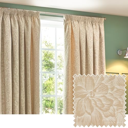 furn. Wylder Nature Grantley Jacquard Pencil Pleat Curtains - 2 Panels - Width x Drop - 229 x 183cm (90 x 72) - Natural