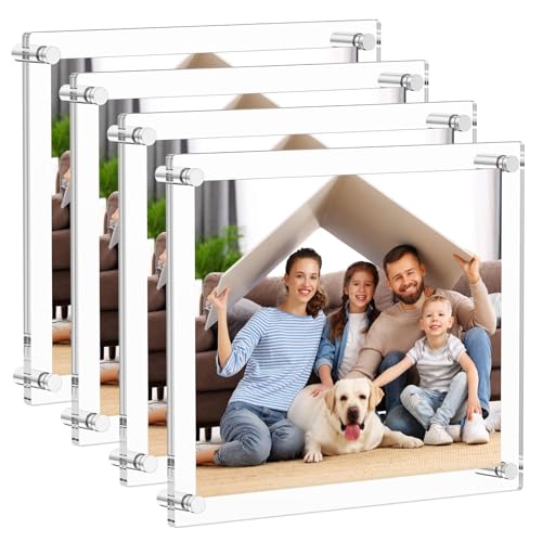 AITEE 8.5x11 Acrylic Picture frame 4 Packs,Modern Hanging Transparent Lucite Square Frames for Photo Diploma Degree Certificate Art Wedding Gallery Display, Double Panel